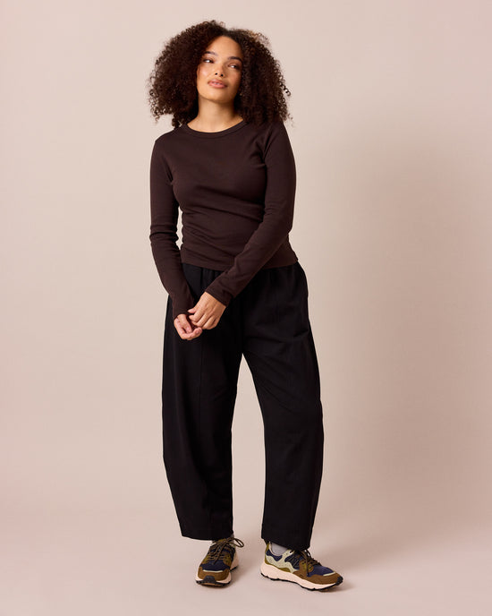 model wears lila ganache jersey top