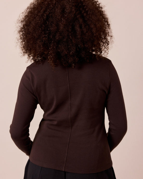 model wears lila ganache jersey top