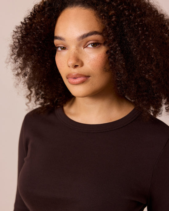 model wears lila ganache jersey top