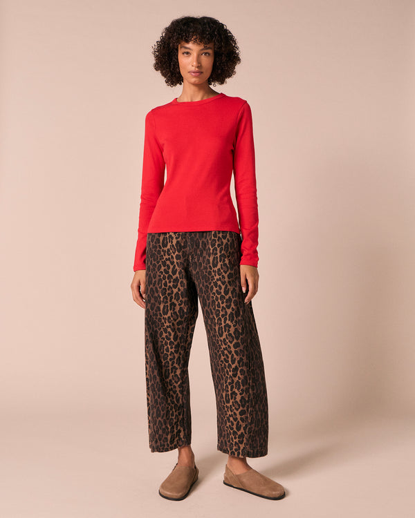model wears lila poppy red jersey top