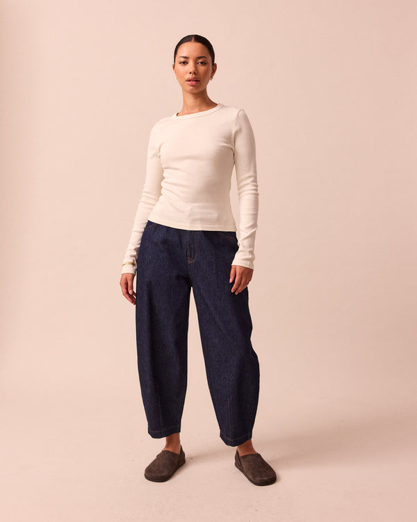 model wears lila bone jersey top