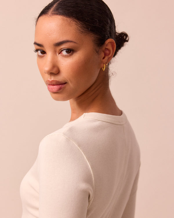 model wears lila bone jersey top