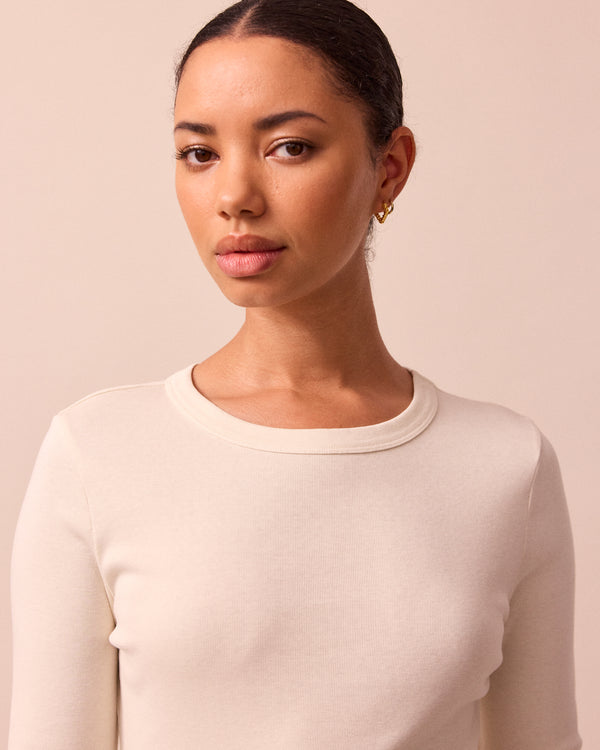 model wears lila bone jersey top