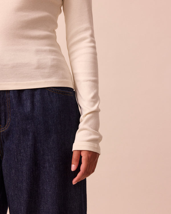 model wears lila bone jersey top