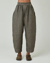 model wears coffee gingham mabel trousers front