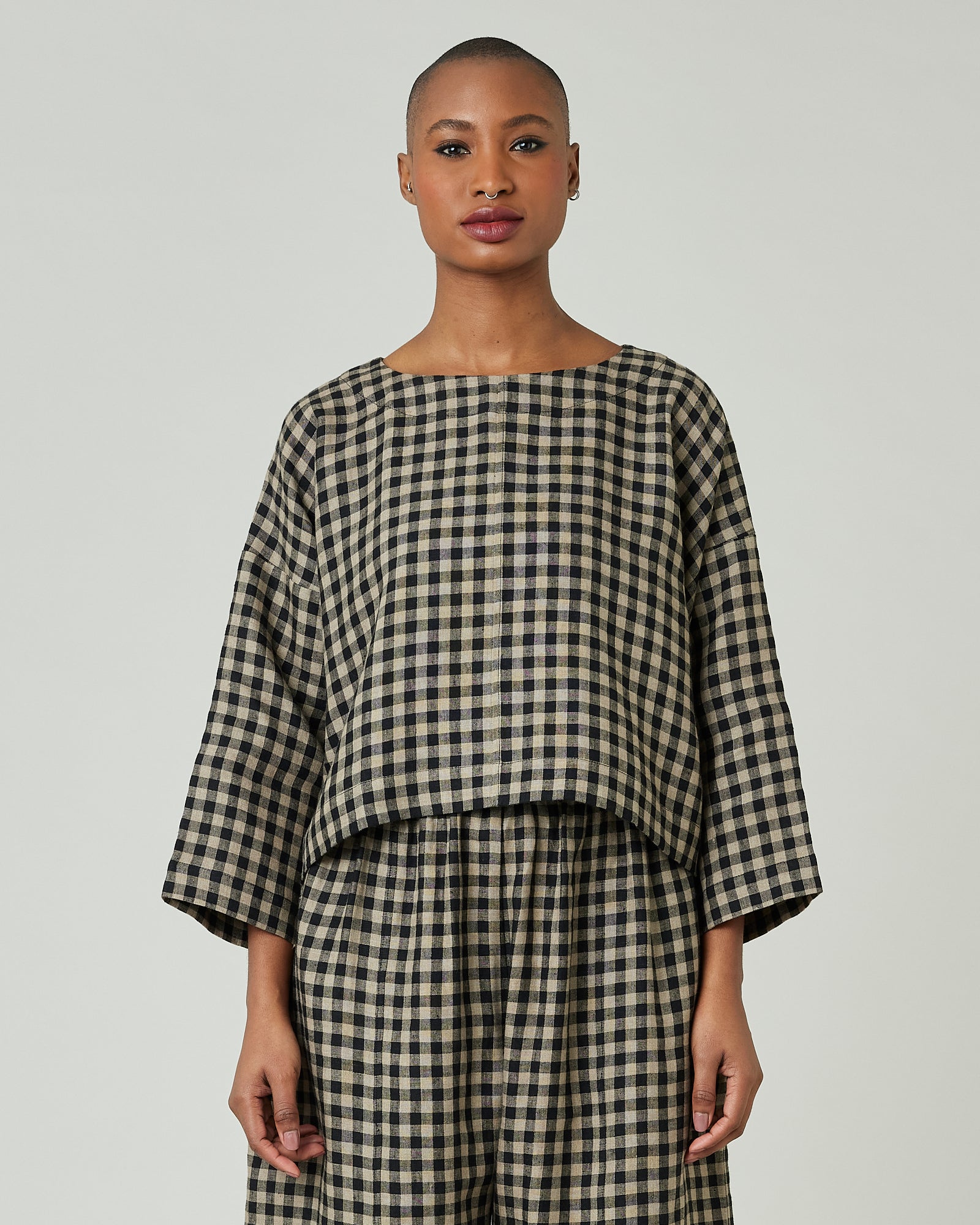 Lily Coffee Gingham Linen Top – Beyond Nine