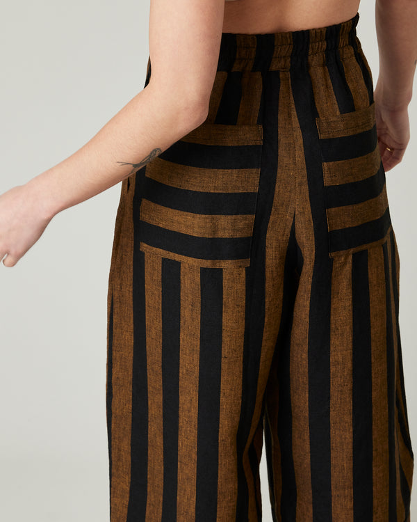 Bobbi Rust And Black Stripe Linen Trousers