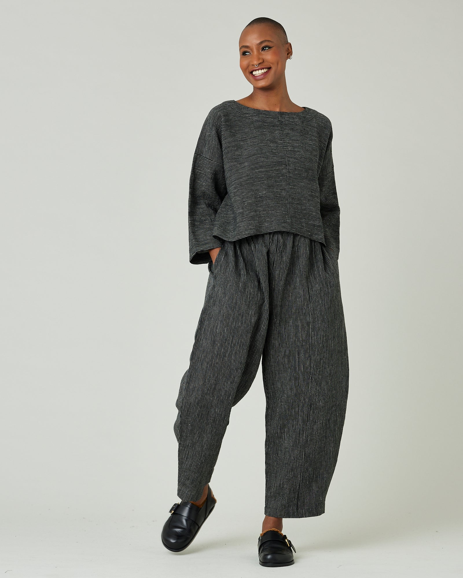 Lily Black & Ecru Pencil Stripe Linen Top – Beyond Nine