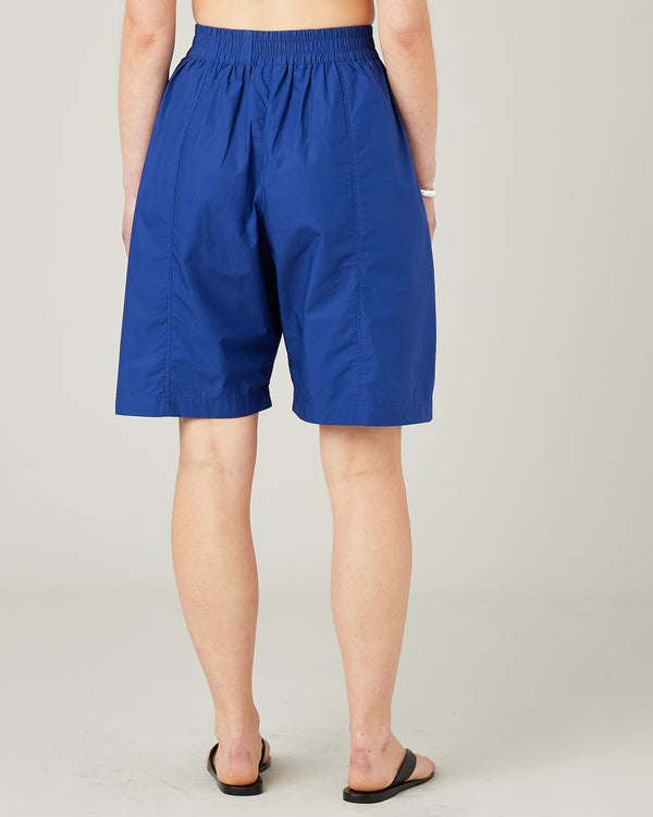 model wears cobalt liv poplin shorts