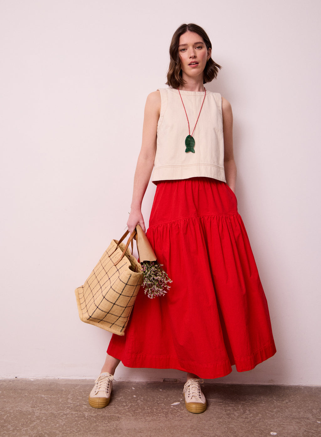 Talia Chilli Cotton Poplin Skirt