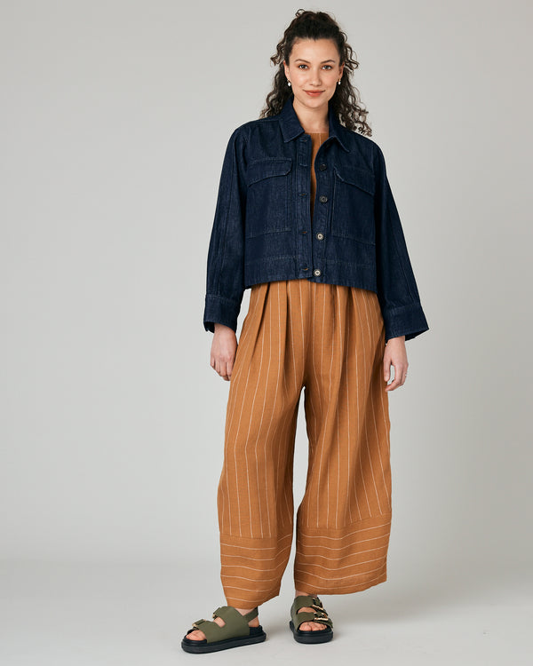 pregnant model wears denim lotta jacket