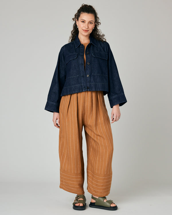 pregnant model wears denim lotta jacket