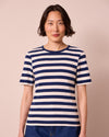 model wears lottie ecru and french navy stripe jersey t shirt
