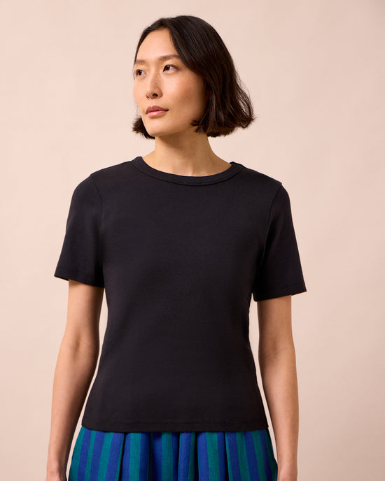 model wears lottie black jersey top