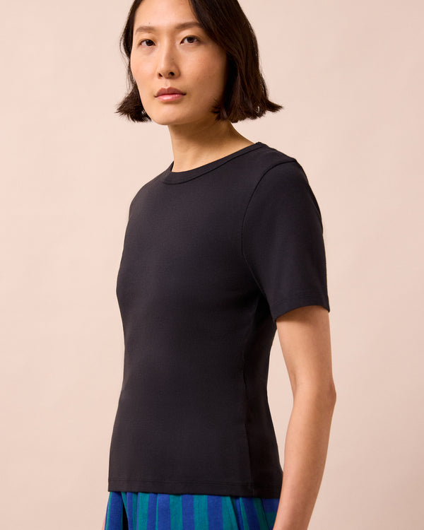 model wears lottie black jersey top