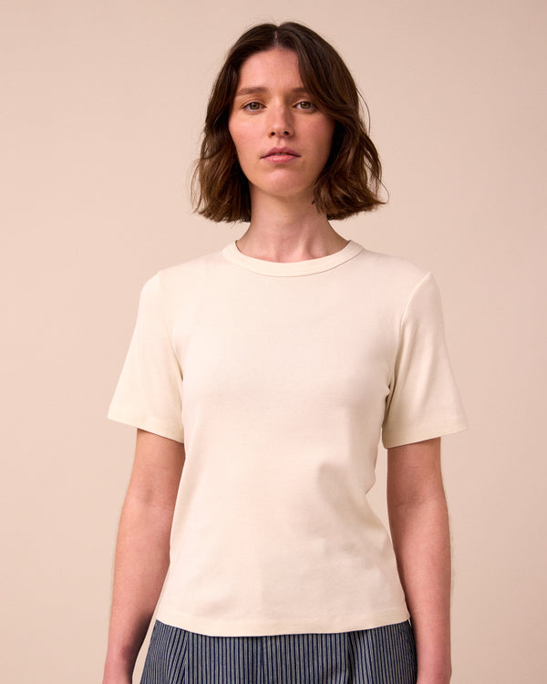 model wears lottie bone jersey top