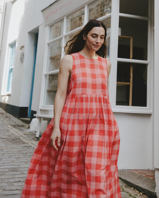 Dakota Pink Lemonade Check Cotton Linen Dress