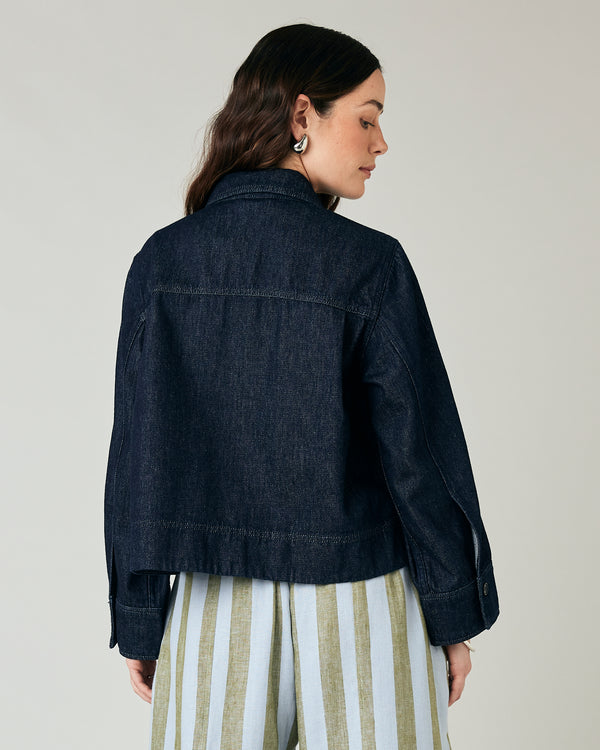 model wears denim lotta jacket