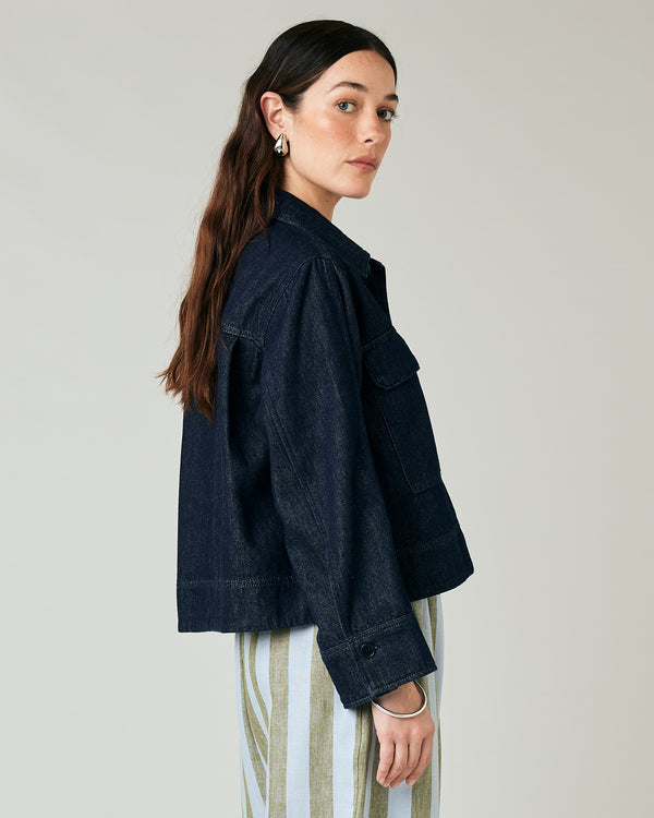 model wears denim lotta jacket