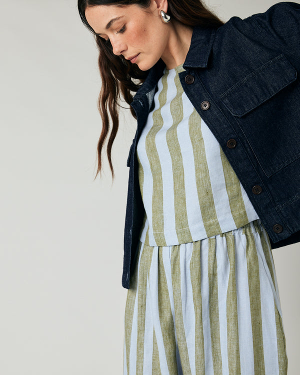 model wears denim lotta jacket