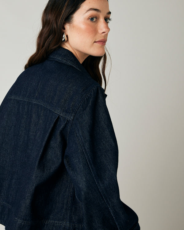 model wears denim lotta jacket