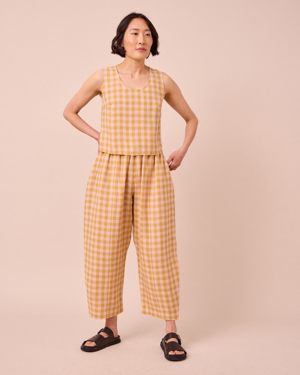 Mabel Ochre Gingham Linen Trousers