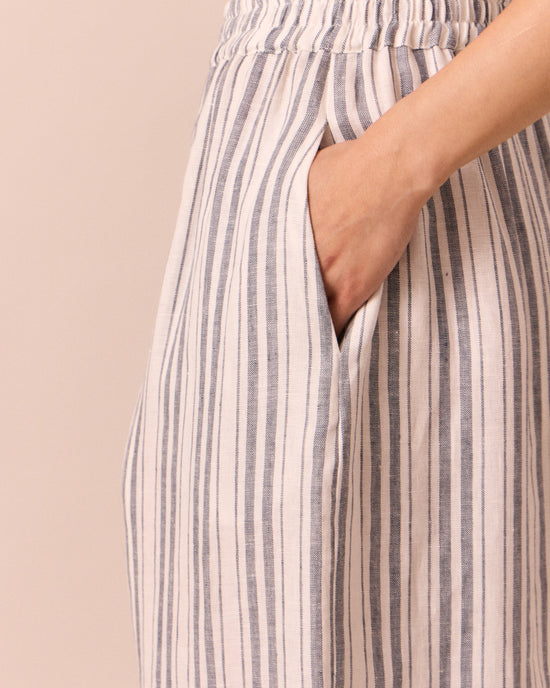 model wears mabel sailor stripe linen trousers 