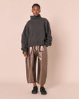 Mabel Pewter Metallic Linen Trousers