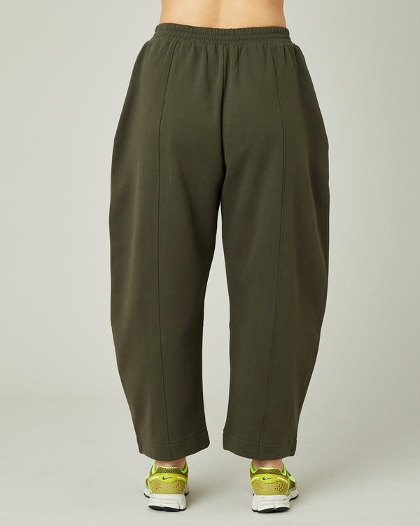 model wears olive fleeceback jersey mabel back