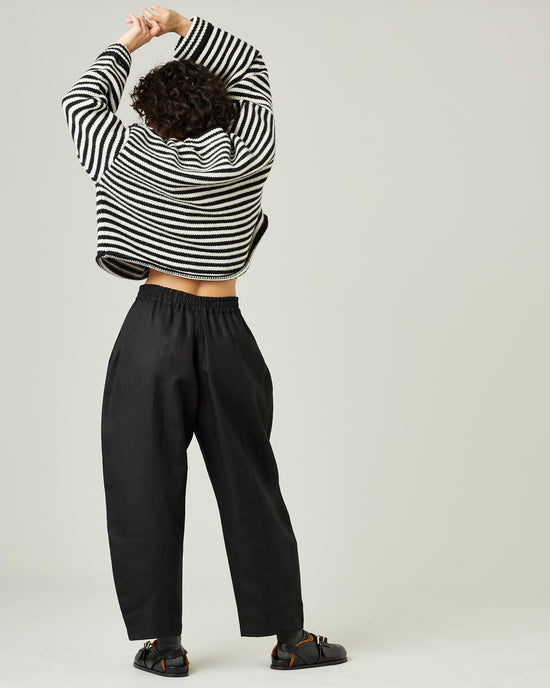 model wears black linen mabel trousers