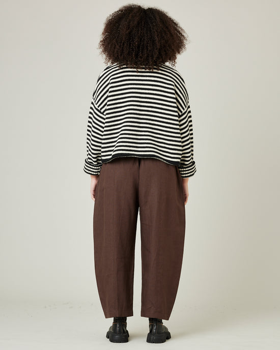 model wears mabel linen in chocolate 