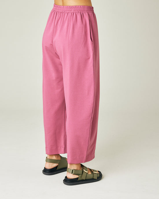 model wears desert rose jersey mabel trousers