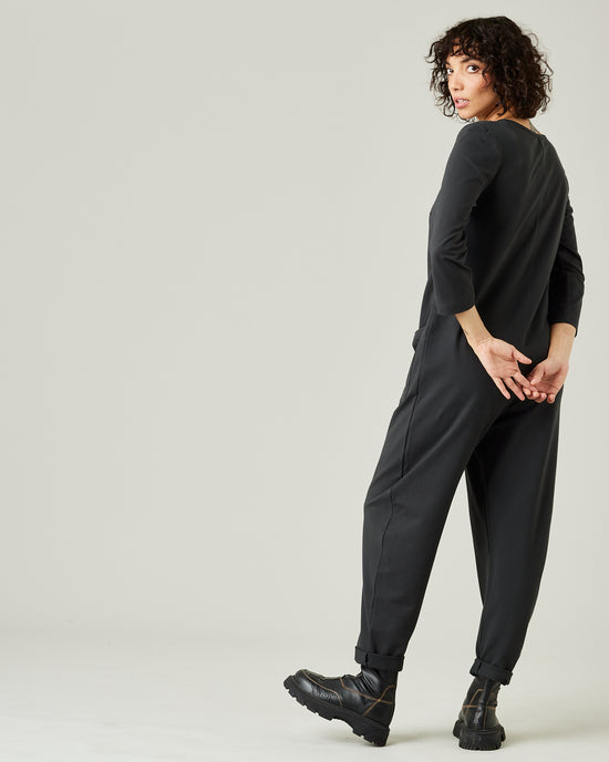 model wears slate margot jumpsuit 