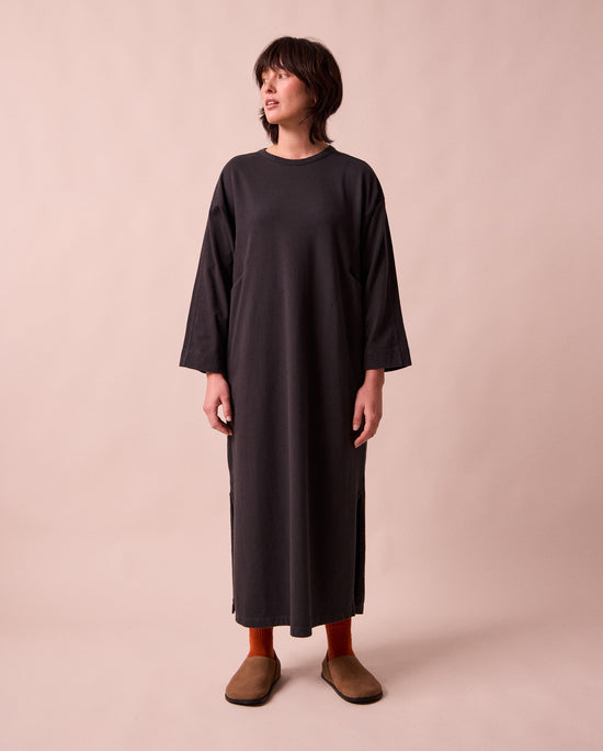 model wears mariam washed black jersey dress