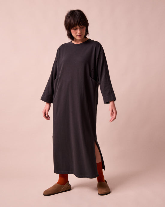 model wears mariam washed black jersey dress