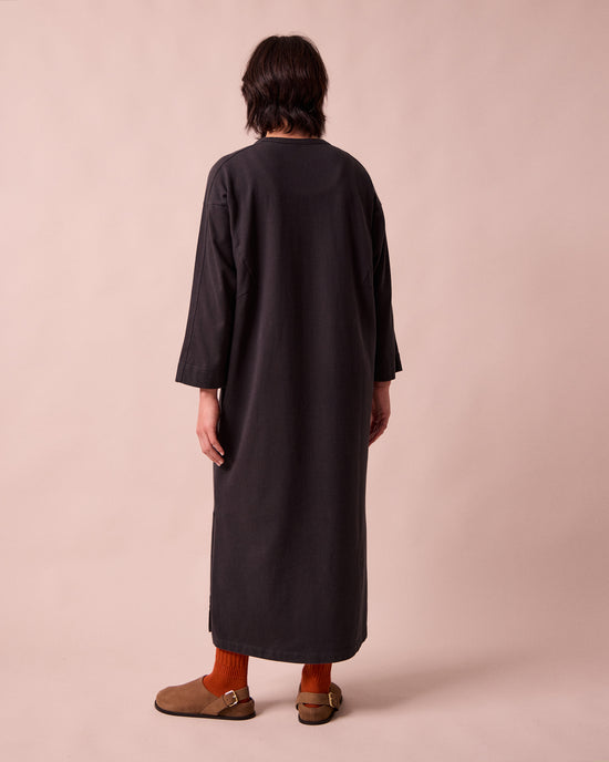 model wears mariam washed black jersey dress