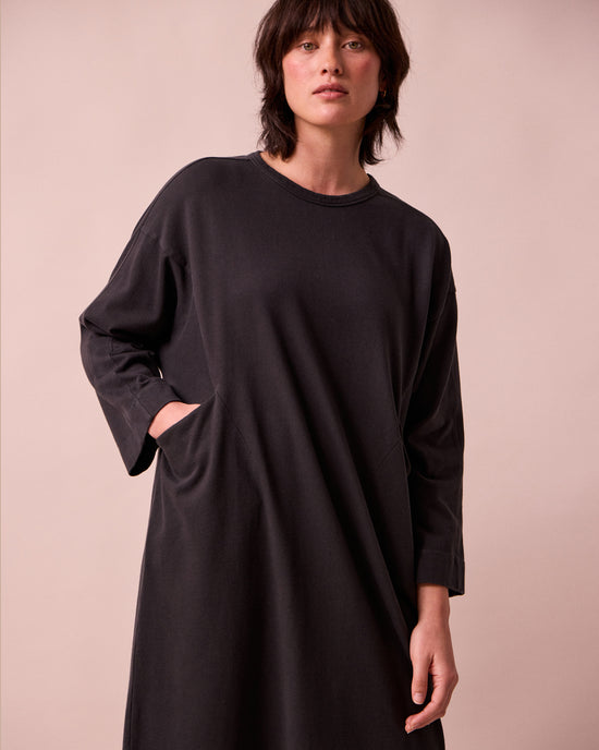 model wears mariam washed black jersey dress