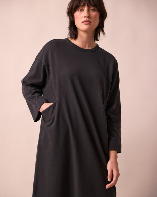 model wears mariam washed black jersey dress