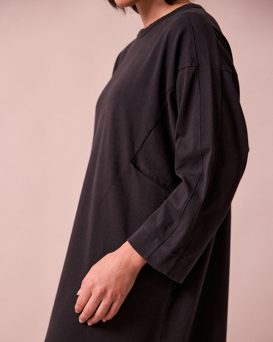 model wears mariam washed black jersey dress