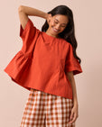 models wears marlow sunblush self stripe cotton top 