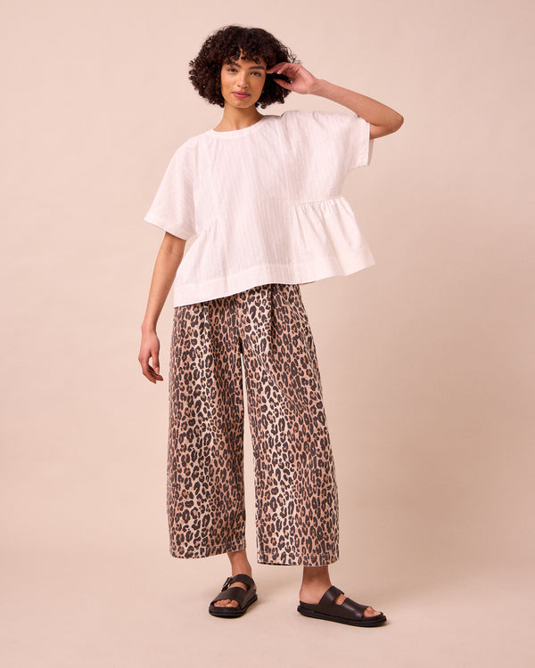 model wears marlow ecru cotton top