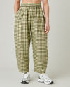 model wears matcha gingham linen mabel trousers front