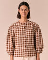 Miley Toffee Check Cotton Linen Top