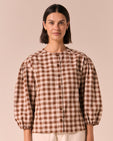 Miley Toffee Check Cotton Linen Top