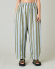 model wears meadow stripe mabel linen tousers front