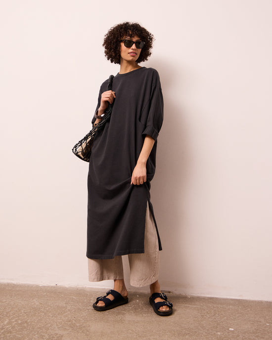 model wears mariam washed black jersey dress