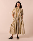 model wears nicky dune stripe cotton dress