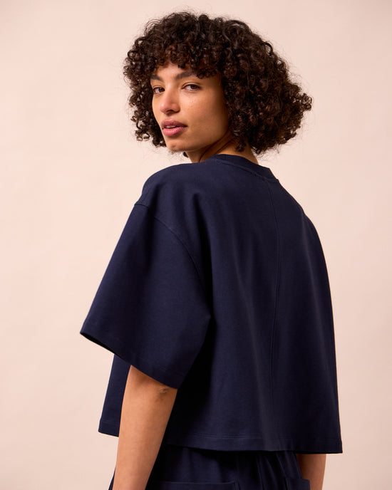 model wears nicole ink jersey top