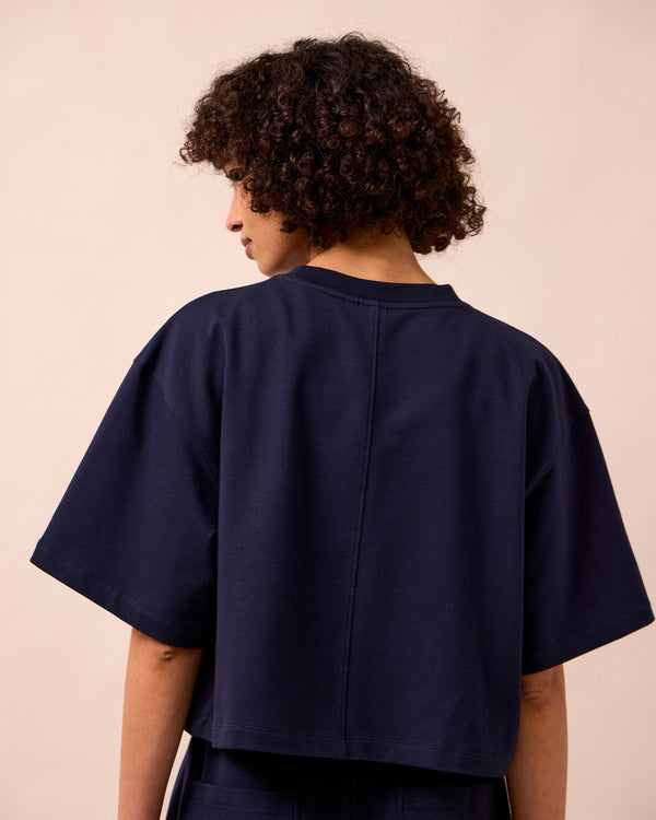 model wears nicole ink jersey top