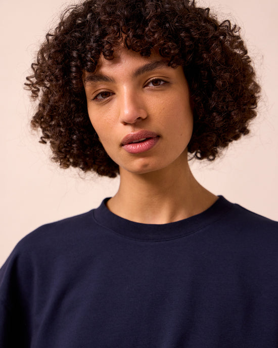 model wears nicole ink jersey top